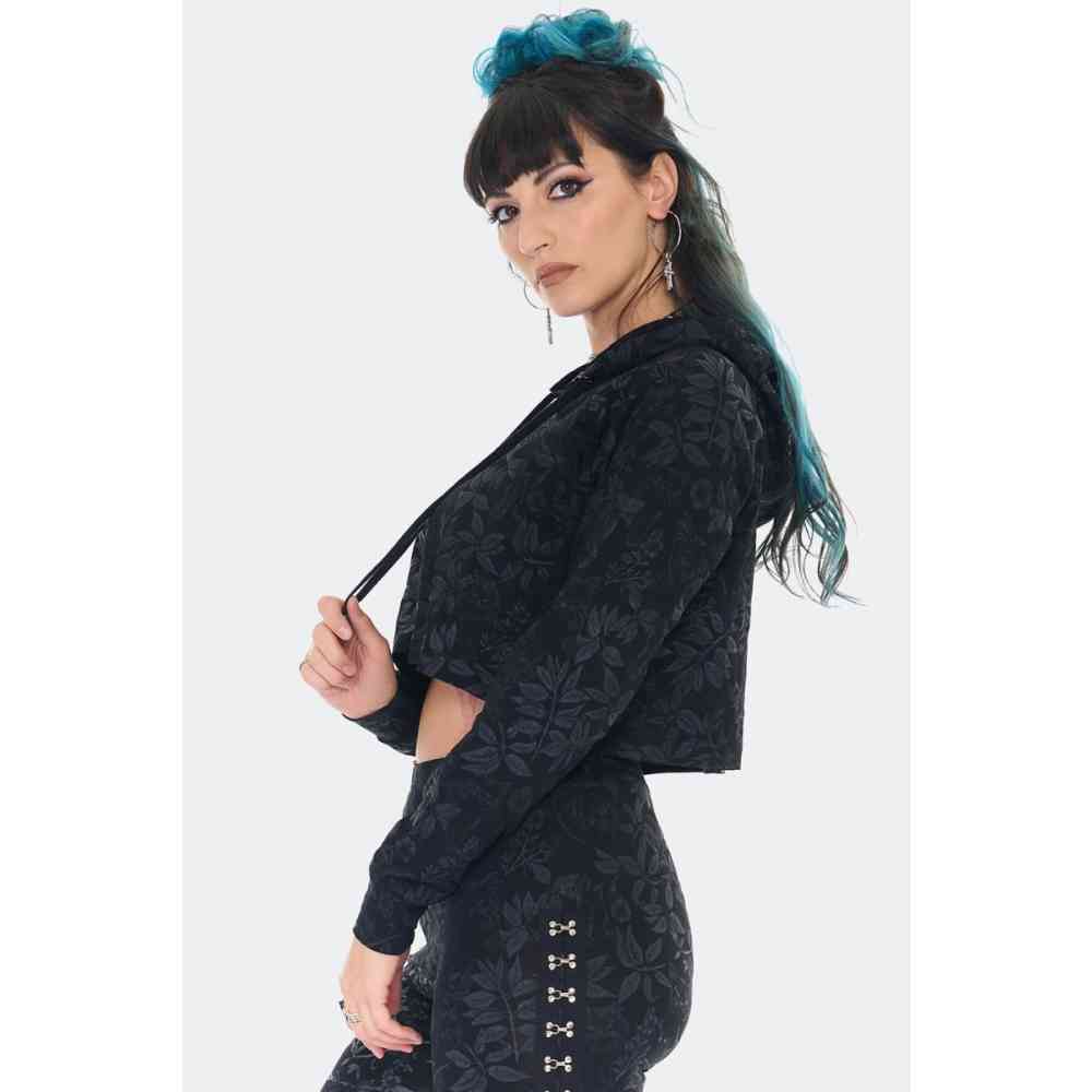 Jawbreaker - Cat Print Cropped Hoodie/trui - Zwart